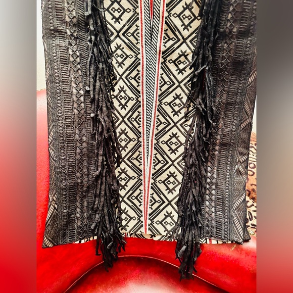 PRICE DROP: Byron Lars Beauty Mark Boho Fringe Midi Pencil Skirt, Size 2 - Picture 6 of 9